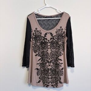 B.L.E.U Lace Velvet Blouse Tunic Whimsigoth Dark Romantic Flowy Women's Medium